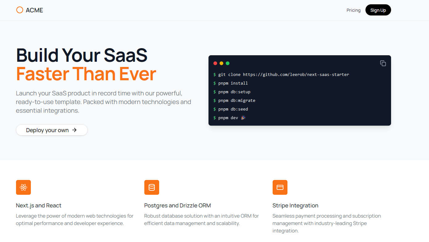 Next.js SaaS Starter，基于Next.js 的SaaS模板