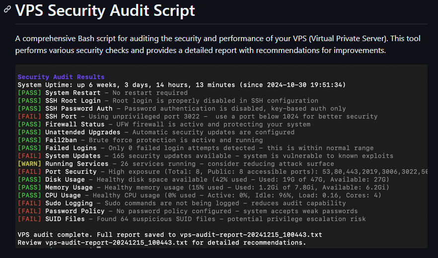 VPS Security Audit Script，VPS 安全审计脚本