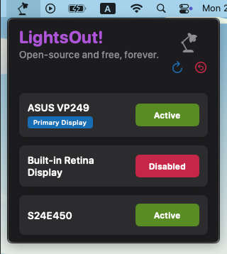 LightsOut，在 macOS 菜单栏开关显示器