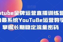 Youtube金牌运营直播训练营，国内最系统YouTuBe运营教学，掌握长期稳定流量密码