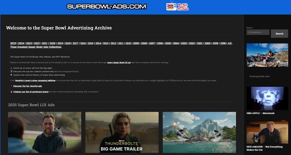 Super Bowl Advertising Archive，超级碗广告搜集归档站
