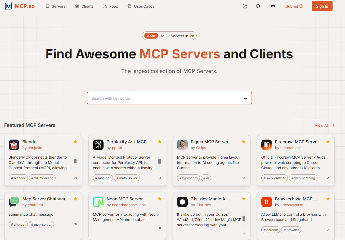 MCP.so，MCP server 目录站
