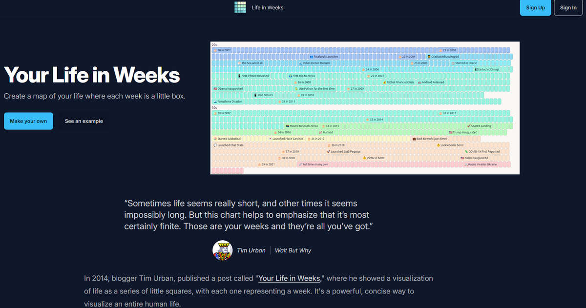 Life in Weeks，创建一张你的生活地图，每周都是一个小盒子。