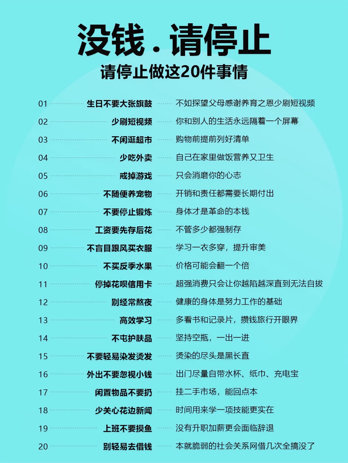 没钱，请停止做这20件事情
