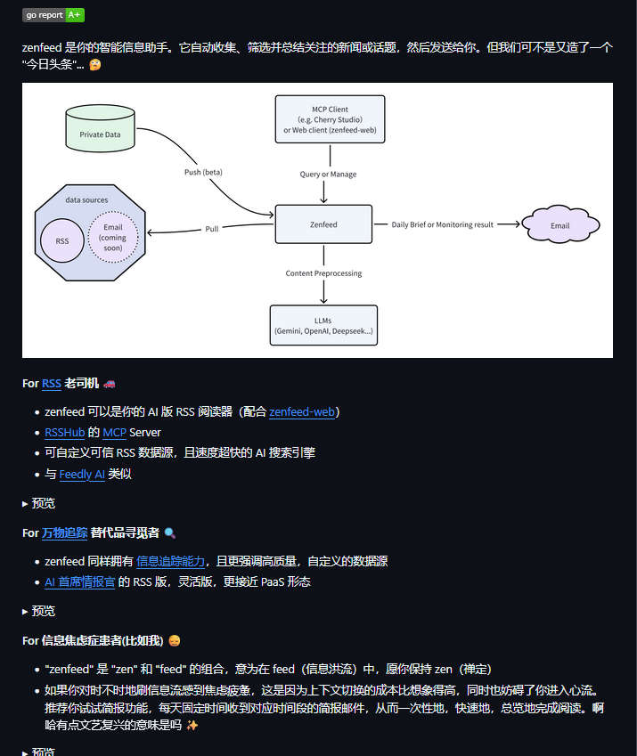 zenfeed，AI 版 RSS 阅读器，支持信息监控，可自定义可信 RSS 数据源