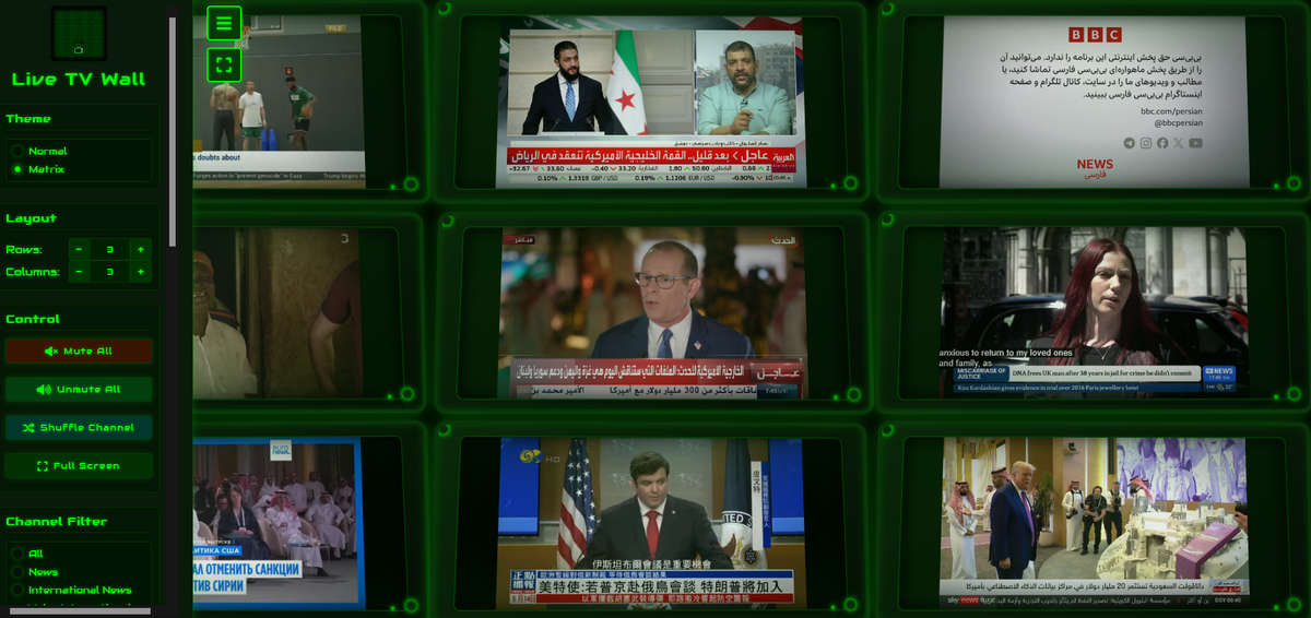 Live TV Wall，在线电视直播墙，在家搭建演播大厅的效果