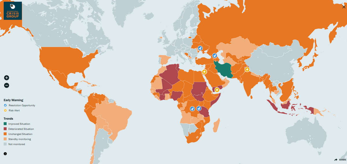 CrisisWatch，全球危机观察，追踪全球各地冲突