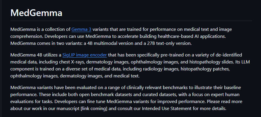 MedGemma，Google 开源的多模态医疗模型，可以根据医学影像和病历描述生成诊断报告