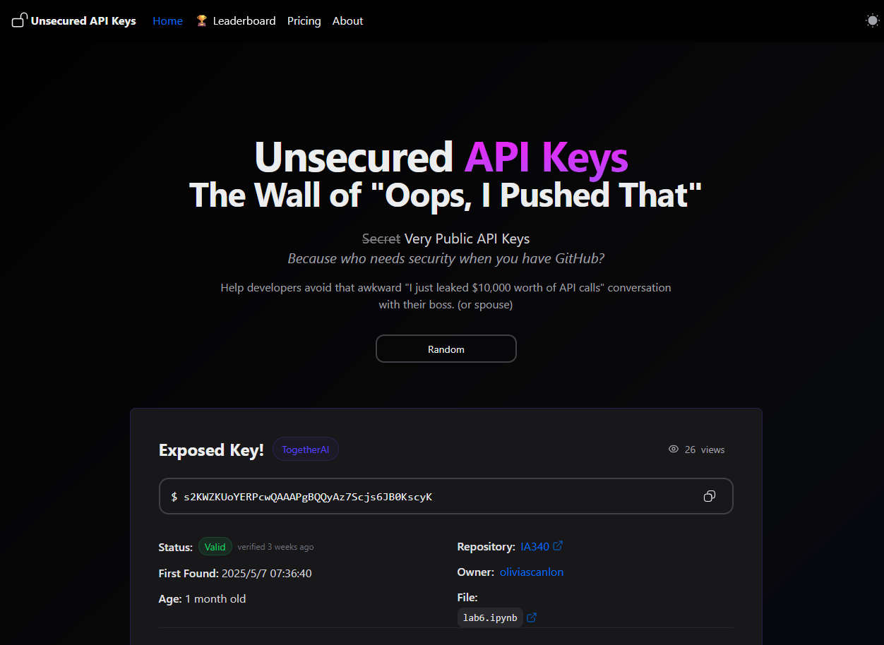Unsecured API Keys，专门收集泄露 API Keys 的网站