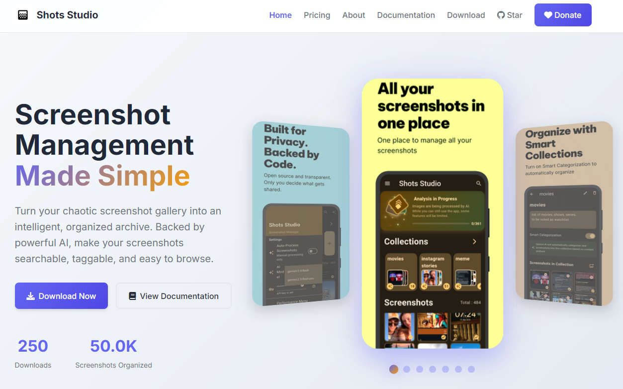 Shots Studio，Pixel Screenshots 开源平替，AI 截图管理应用，让截图可搜索、可标记，且易于浏览