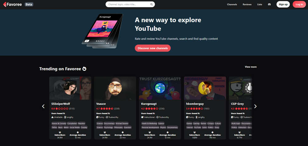 Favoree，YouTube 优质内容导航，帮助发现优质的YouTube频道