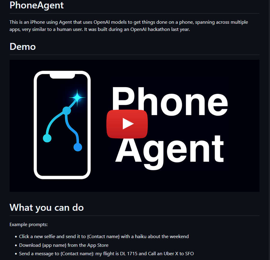 PhoneAgent，iPhone上的AI Agent，利用 OpenAI 模型在手机上跨多个应用程序完成自动化操作