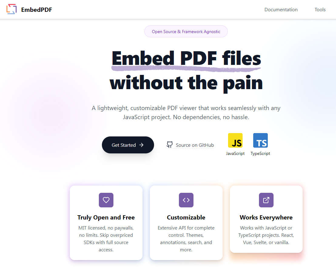 EmbedPDF，基于Chrome PDF Engine的PDF浏览器，很适合Javascript项目集成