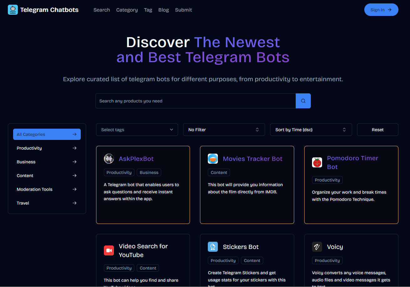Telegram Chatbots，Telegram bot导航站