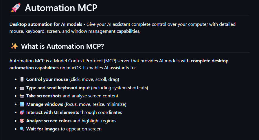 Automation MCP，MCP服务器，为macOS 上 AI 模型提供完整的桌面自动化功能