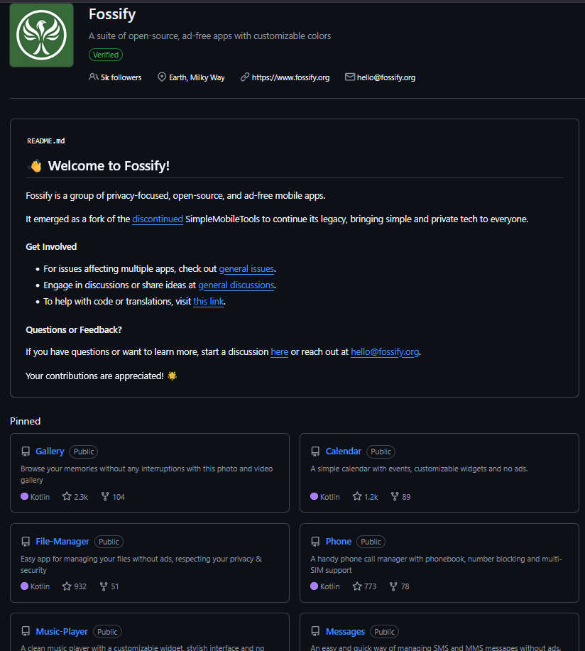 Fossify，开源、无广告Android应用程序项目 ，囊括了Fossify Gallery、Fossify File Manager等众多实用工具