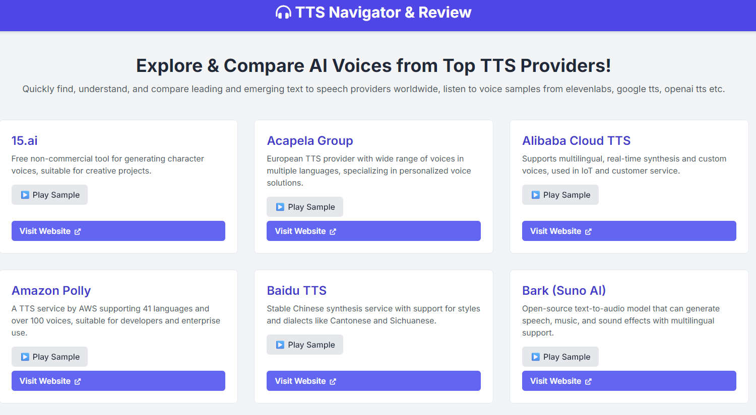 TTSNav，顶级 TTS 提供商导航站