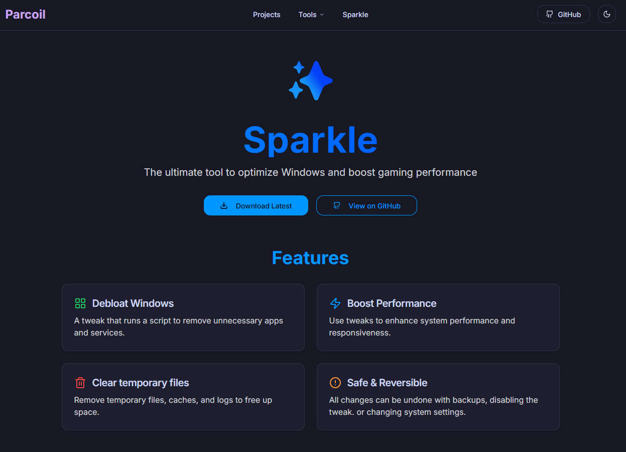Sparkle，开源 Windows 优化工具，提升游戏性能和隐私