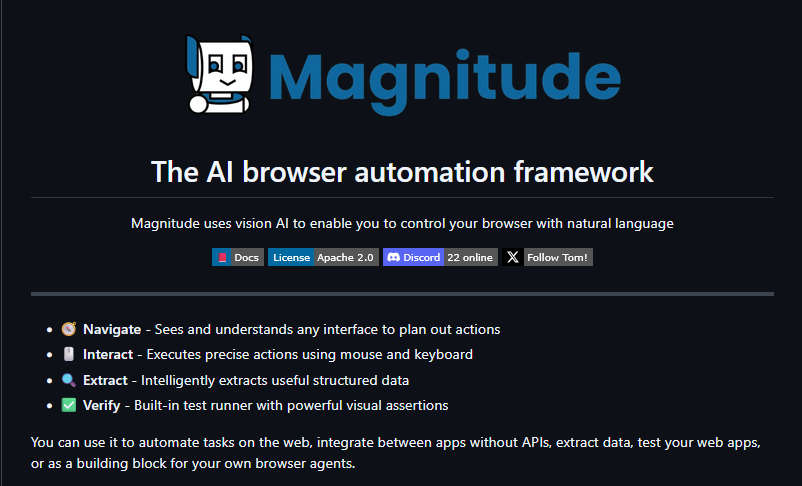 Magnitude，开源浏览器自动化框架