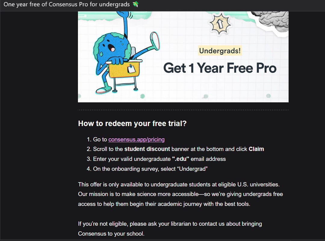 Consensus EDU 邮箱免费一年 Pro