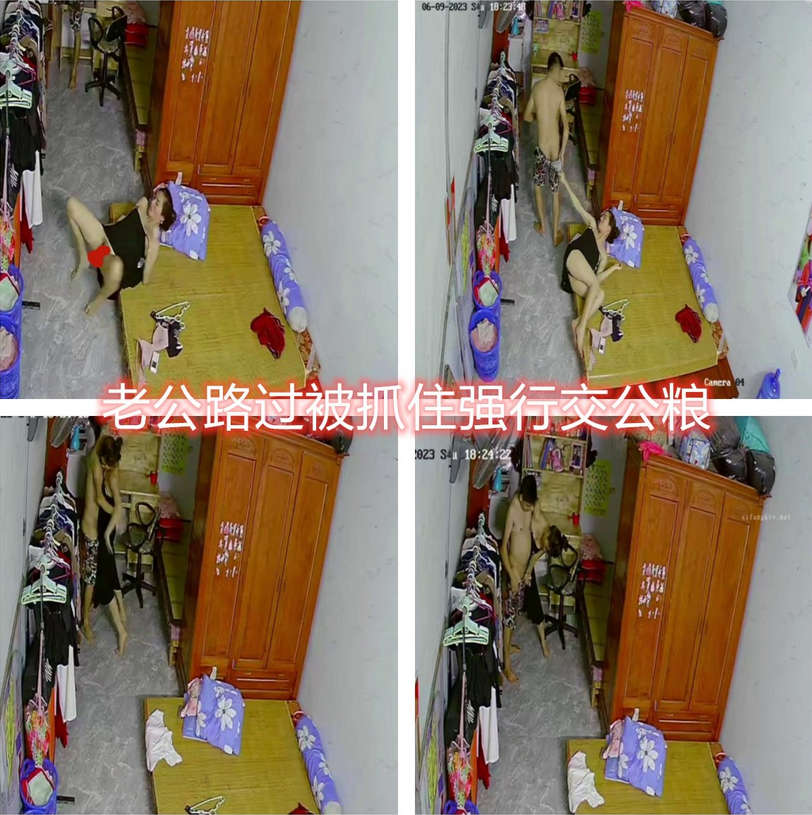 黑客破解家庭网络摄像头偷拍老公路过房间地铺被媳妇拉住 强行被迫交公粮