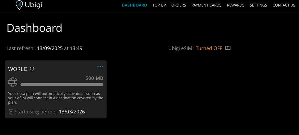ubigi免费eSIM 500M流量