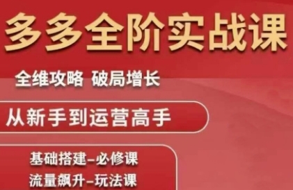 拼多多全阶实战课程，全维攻略，破局增长，从新手到运营高手