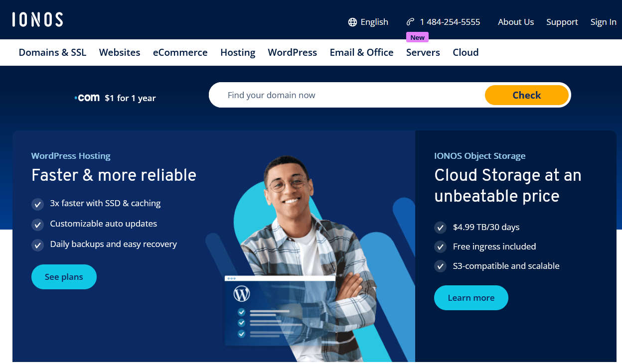 ionos.com提供 1刀注册 .com 域名
