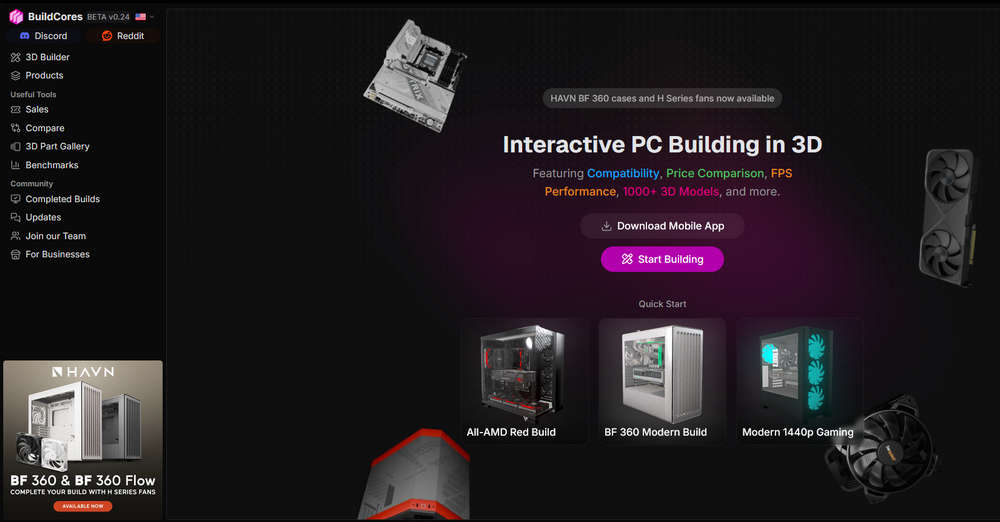 BuildCores，在线3D PC 装机模拟器
