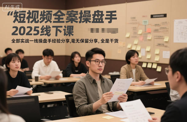 短视频全案操盘手2025线下课，全部实战一线操盘手经验分享，毫无保留分享，全是干货