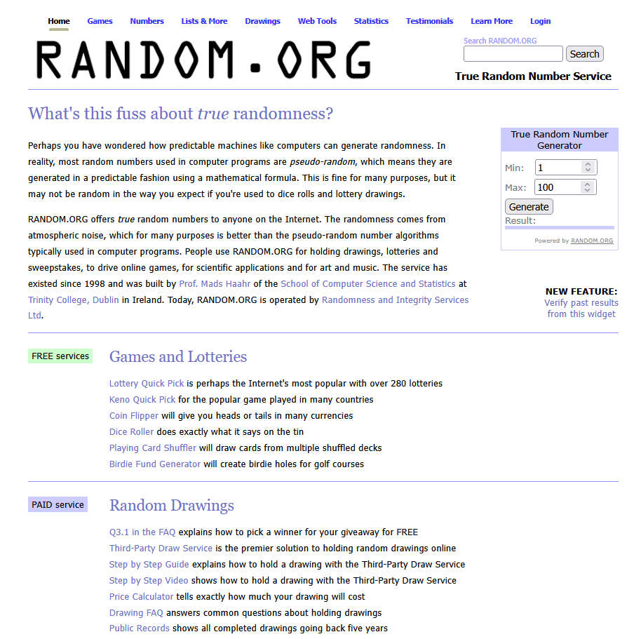RANDOM.ORG，在线真随机数生成器