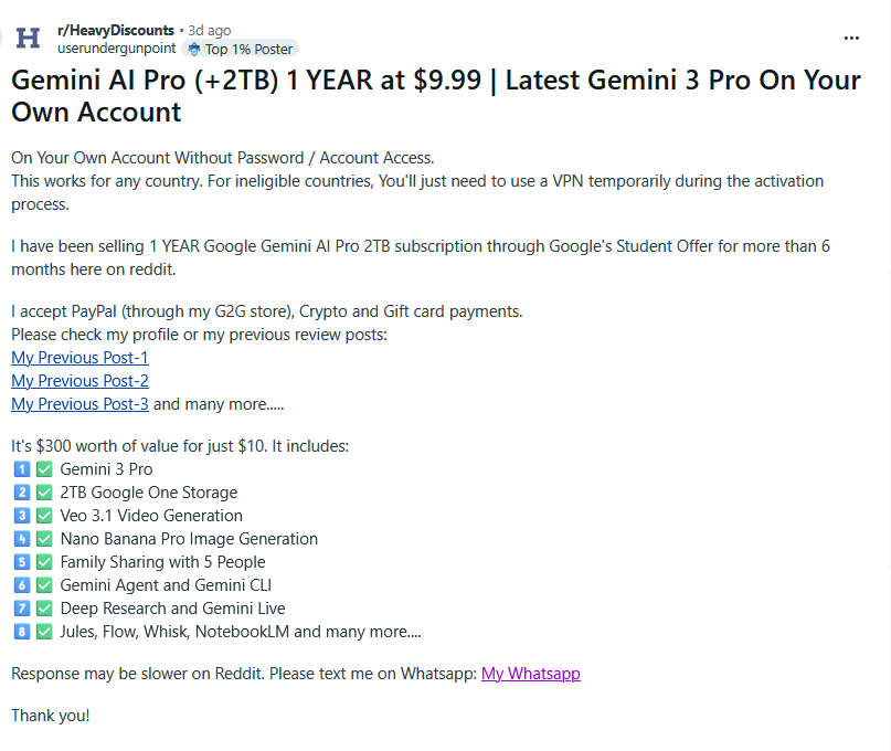 $9.99  美元1年 订阅 Gemini AI Pro