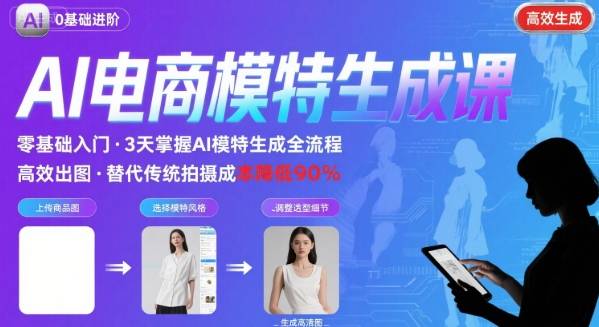 AI模特进阶课程，0基础高效生成逼真电商模特图