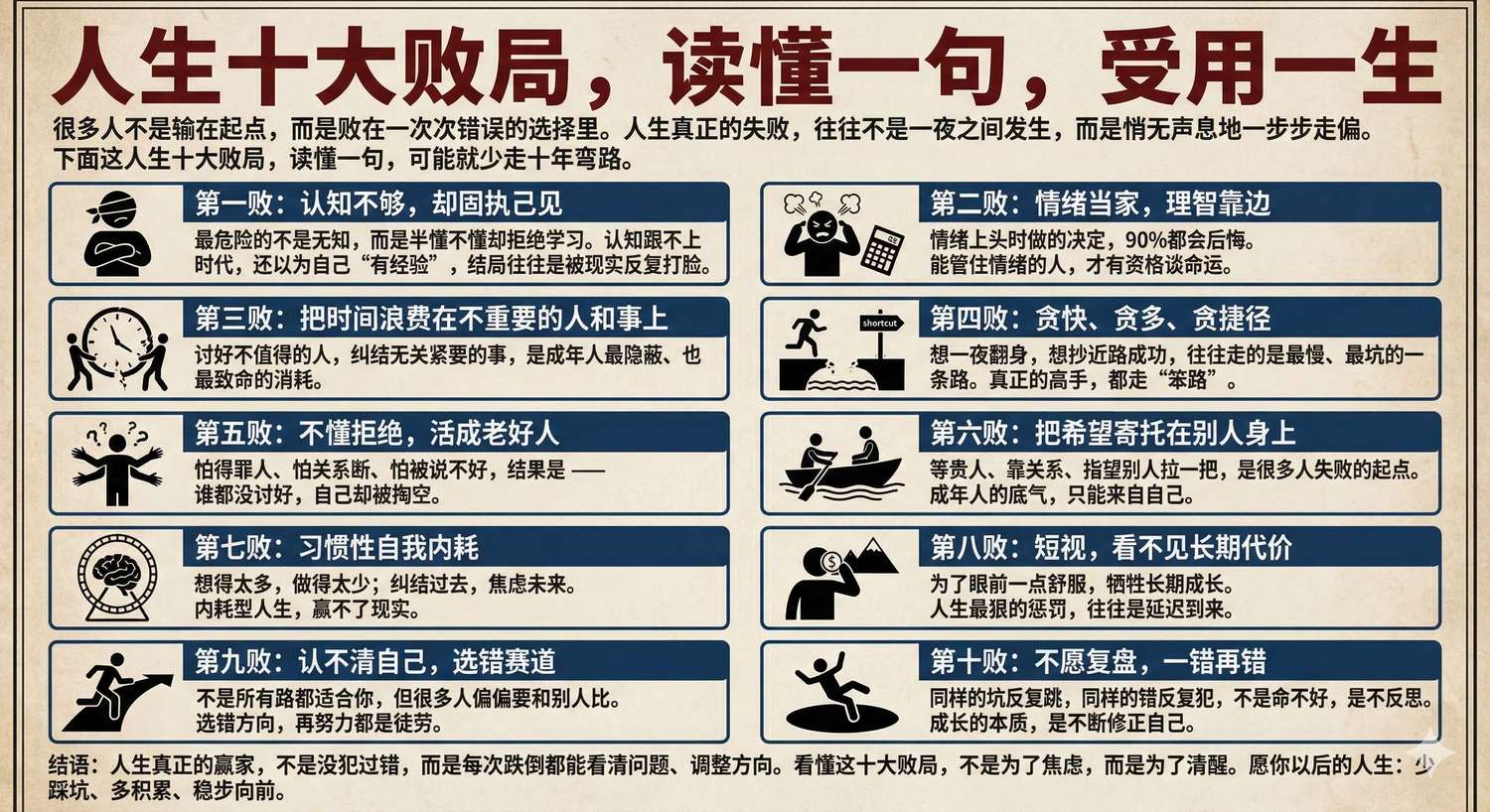 人生十大败局，读懂一句，受用一生