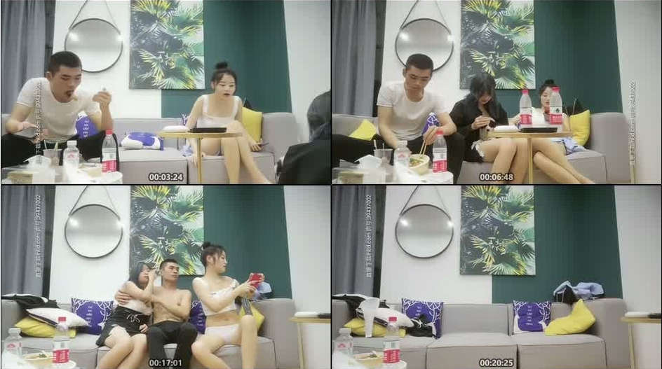 今晚再约两个漂亮妹子双飞，舔弄口交沙发上操骑坐抽插