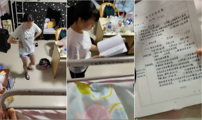真實大學女寢春光,護理專業學妹剛從醫院實習下班和室友討論病例咋寫