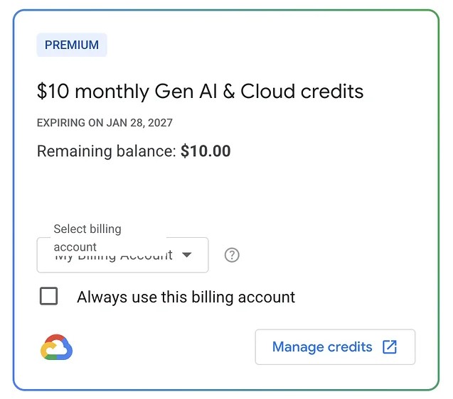 Google大善人每月送10刀gcp Gen AI & Cloud credits