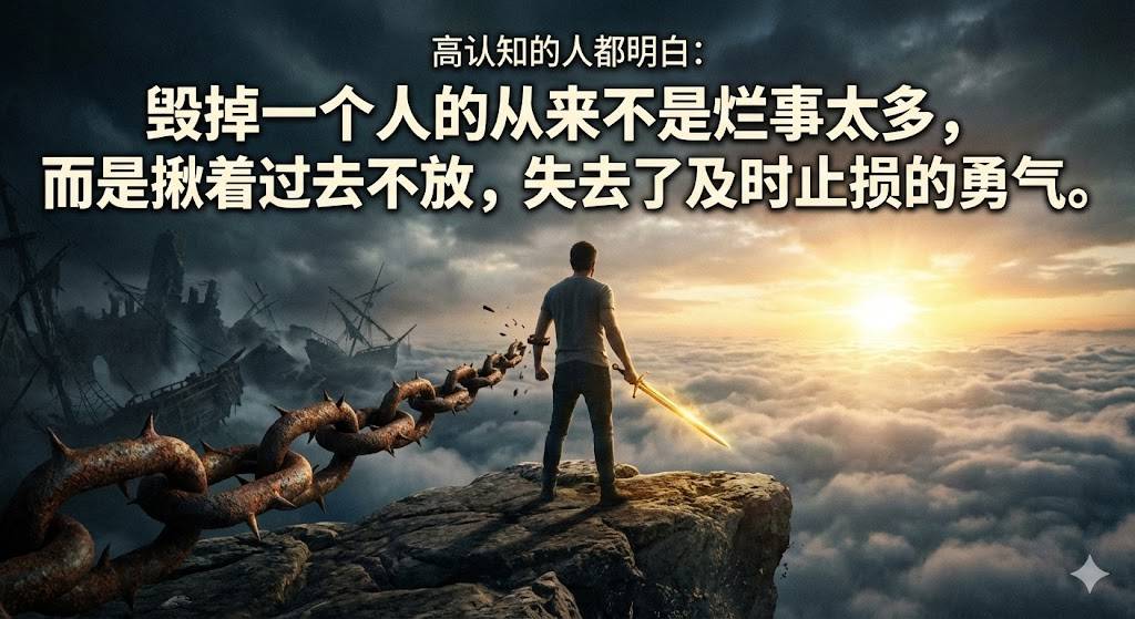 高认知的人都明白一件事情，就是毁掉一个人的从来不是烂事太多，而是揪着过去不放，失去了及时止损的勇气