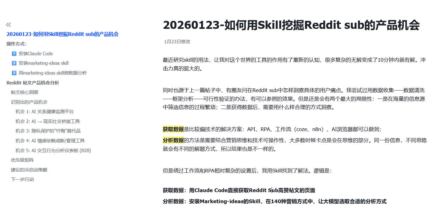 如何用Skill挖掘Reddit sub的产品机会