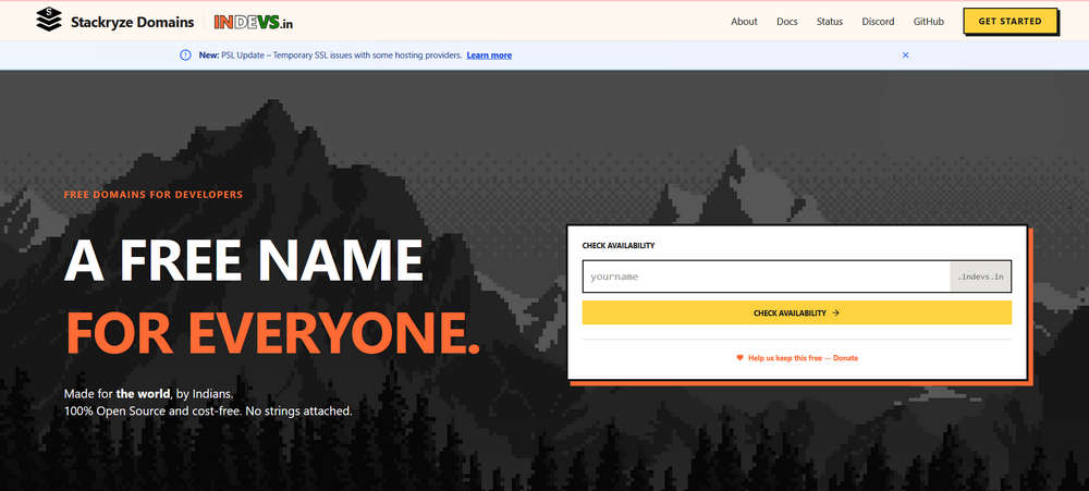 Stackryze Domains 每人限领5个 indevs.in 印度子域名，可接入CloudFlare
