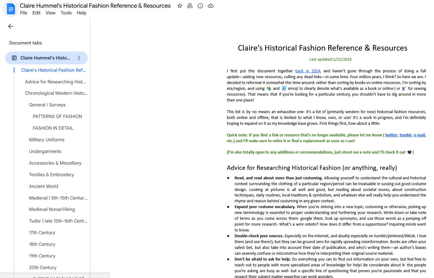 Claire Hummel's Historical Fashion Reference & Resources