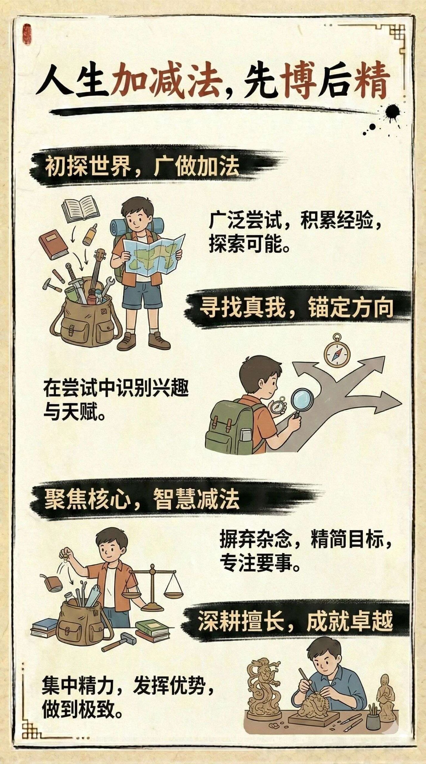 人生加减法，先博后精