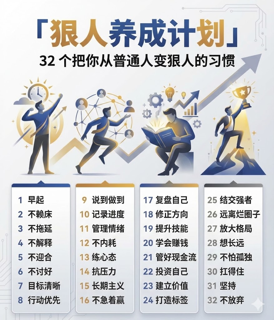 【狠人养成计划】，32个把你从普通人变狠人的习惯