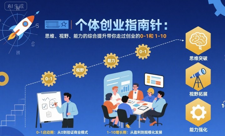个体创业指南针，思维、视野、能力的综合提升带你走过创业的0-1和1-10