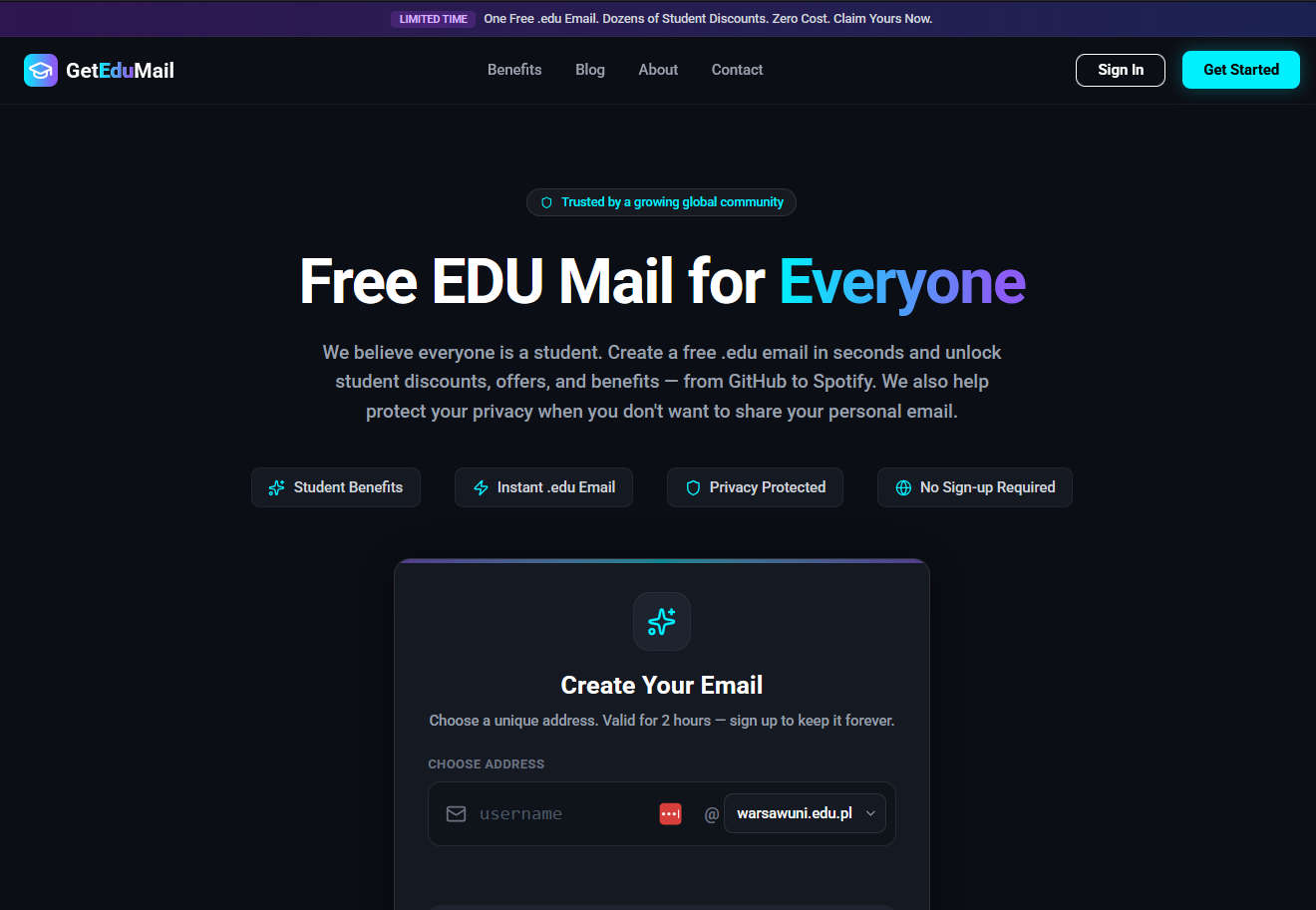 白嫖.edu邮箱，GetEduEmail 限时活动：注册即送 edu.pl 教育邮箱