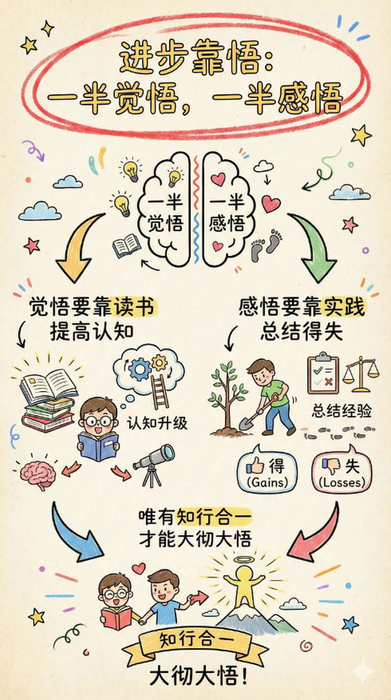 进步靠悟：一半觉悟，一半感悟