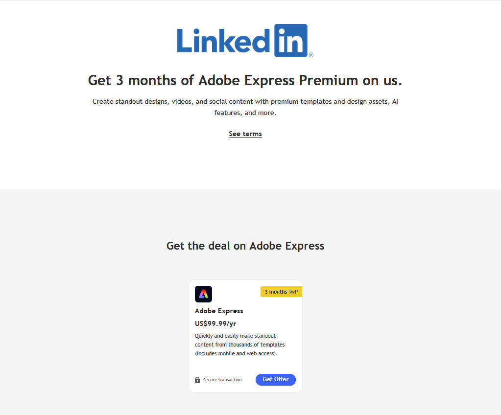 Adob​​e Express Premium 免费试用 3 个月，需要验证银行卡