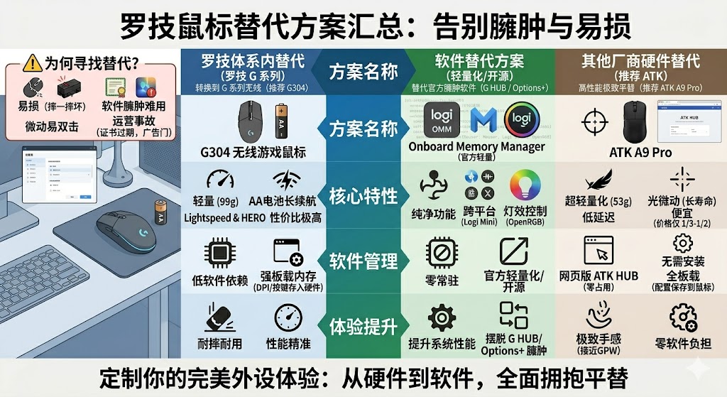 罗技鼠标替代方案汇总,告别臃肿与易损