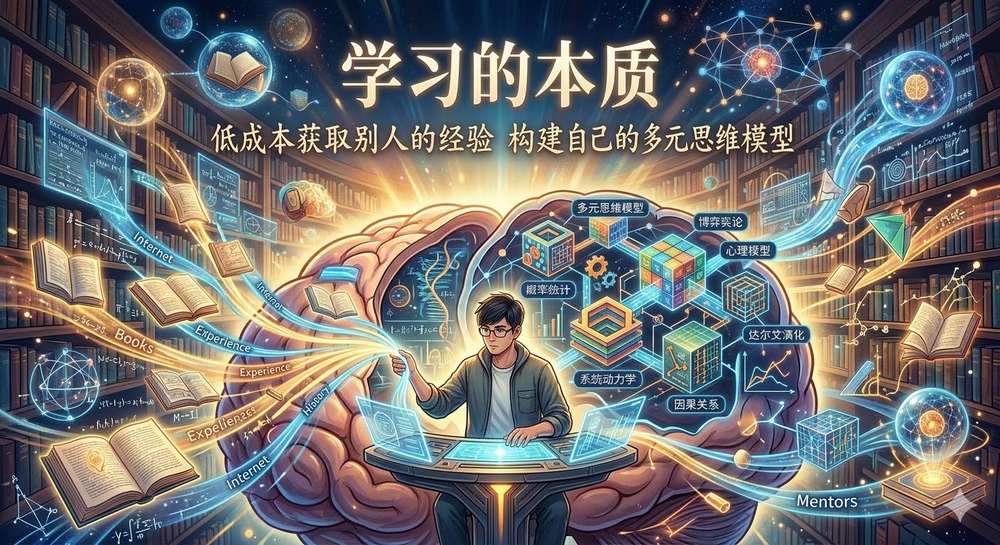 学习的本质是低成本的获取别人的经验，构建自己的多元思维模型