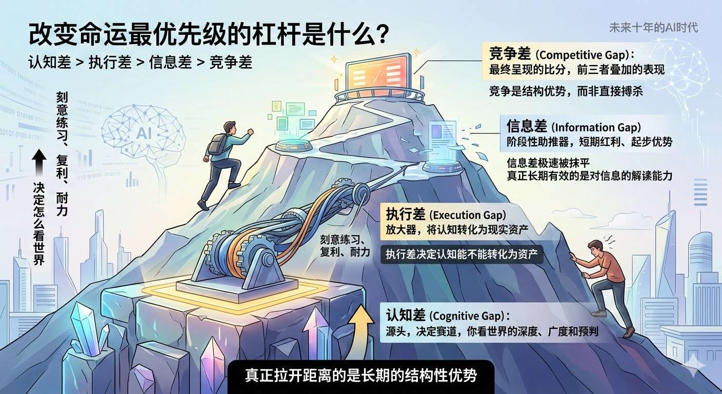 认知差、执行差、信息差、竞争差，改变命运最优先级的杠杆是什么？